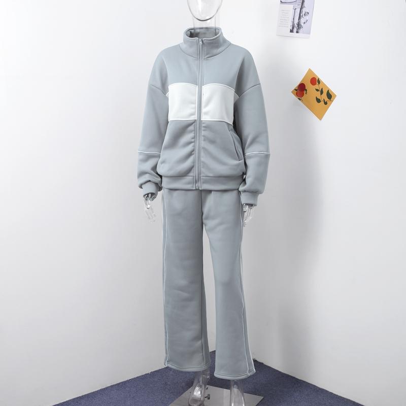 Loose Tracksuit Women Trouser Suits Loose Contrast Zipper Sweat Jacket Stripe Sweatpants Female 2 Piece Set  Autumn Lady Outwear