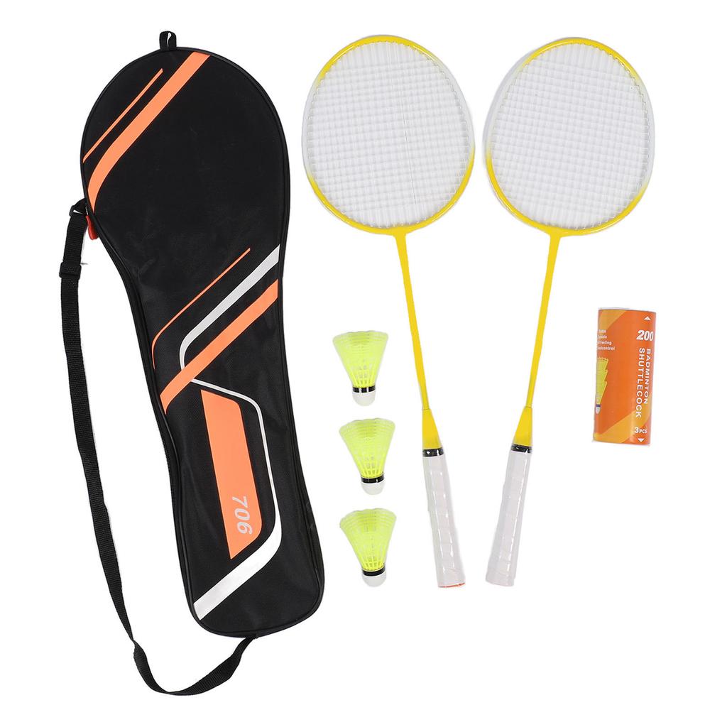2 Player Badminton Set Low Vibration Strong Elasticity Iron Alloy Badminton Rackets Set with 3 Nylon Shuttlecocks Carry