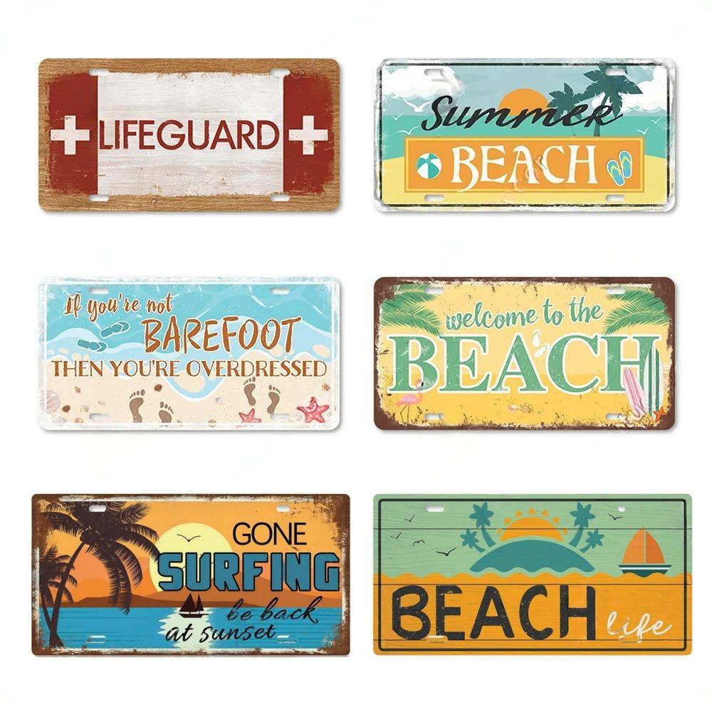 Summer Beach License Posters Wall Decor Plate Meal Sign Plaque Metal Vintage Tin Sign Room Decoration for Bar Pub