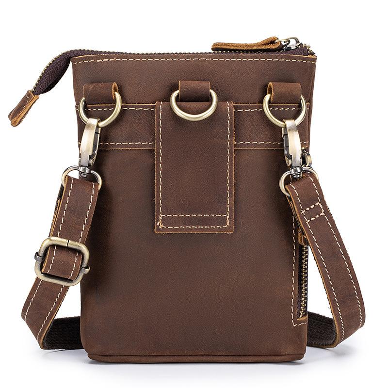 Retro Frenzy Leather Men's Crossbody Bag for Business Commuting - Genuine Leather Single Shoulder Bag - Cowhide Phone Pouch