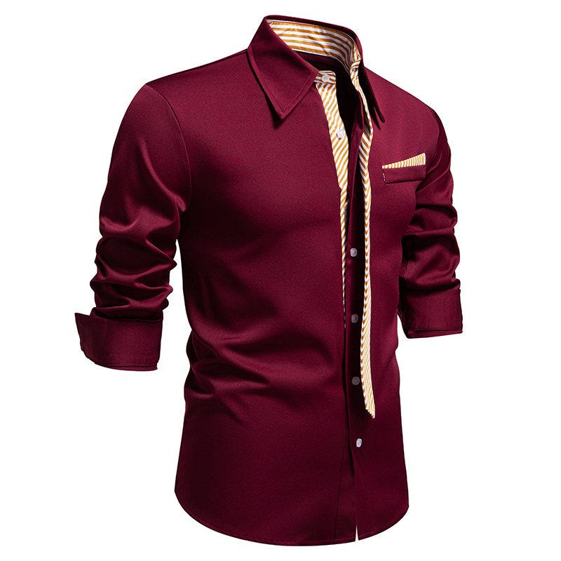 Autumn Men's Fake Tie Long Sleeve Shirt Men New Fashion Special Design Solid Shirts Male Versatile Casual Social Wedding Party