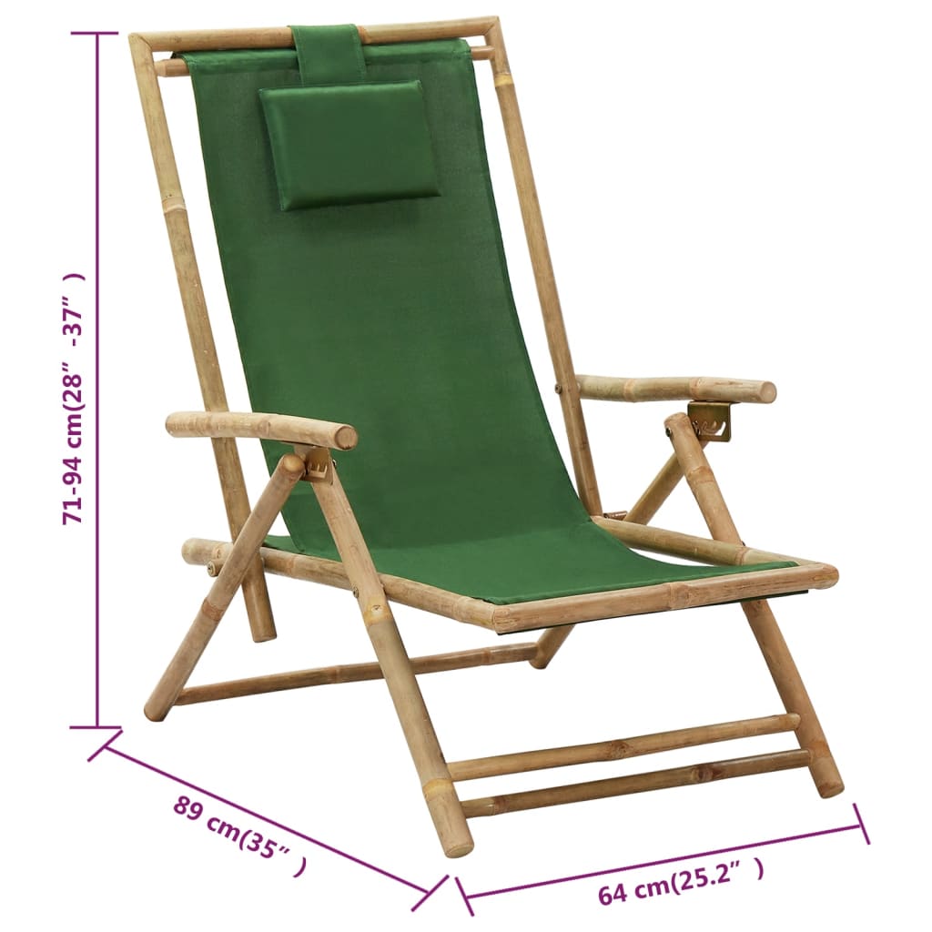Adjustable Relax Chair in Green Bamboo and Fabric