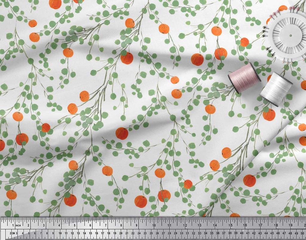 Soimoi Black Japan Crepe Satin Fabric Leaves & Orange Fruits Print Fabric by Metre 42 Inch