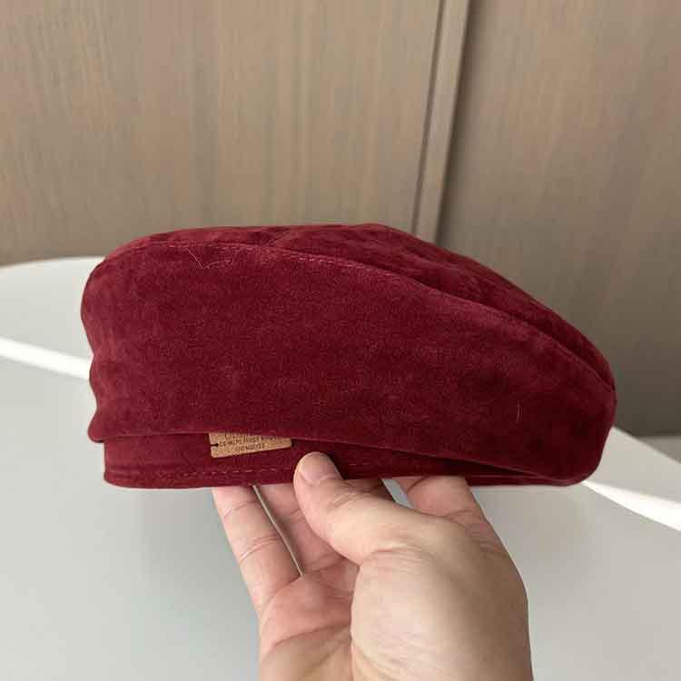 Универсальный кожаный лейбл замшевый берет женский осенне-зимний ретро коричневый берет модная британская шляпа художника M（56-58cm）