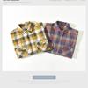 Autumn and Winter Shirts for Men American Retro Dropped Shoulder Plaid Shirt Men Long Sleeve Pure Cotton Casual Tops
