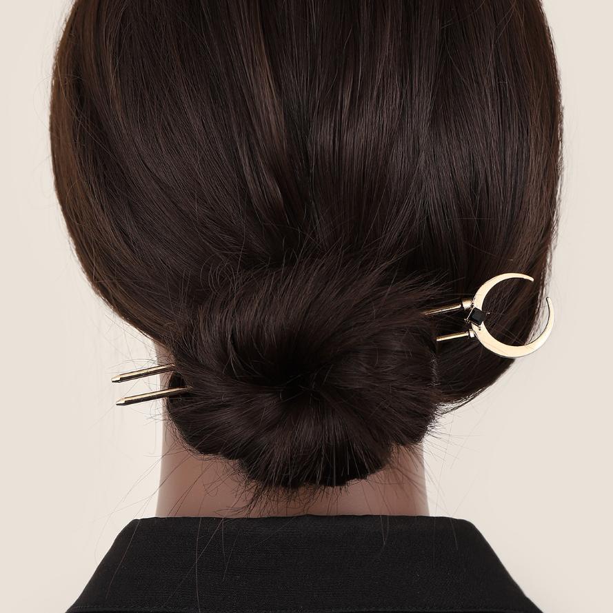 Trendy U Shape Metal Moon Hair Sticks for Women Vintage Elegant Chinese Black Crystal Hairpins DIY Hairstyle Hair Accessories