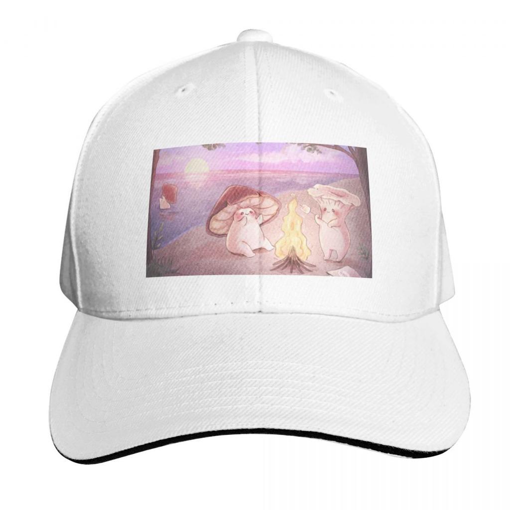 Mushroom Friends At Sunset Beach Baseball Cap Hats On Offer Beach Outing Sunscreen Luxury Unisex Cap Golf Unisex Womens