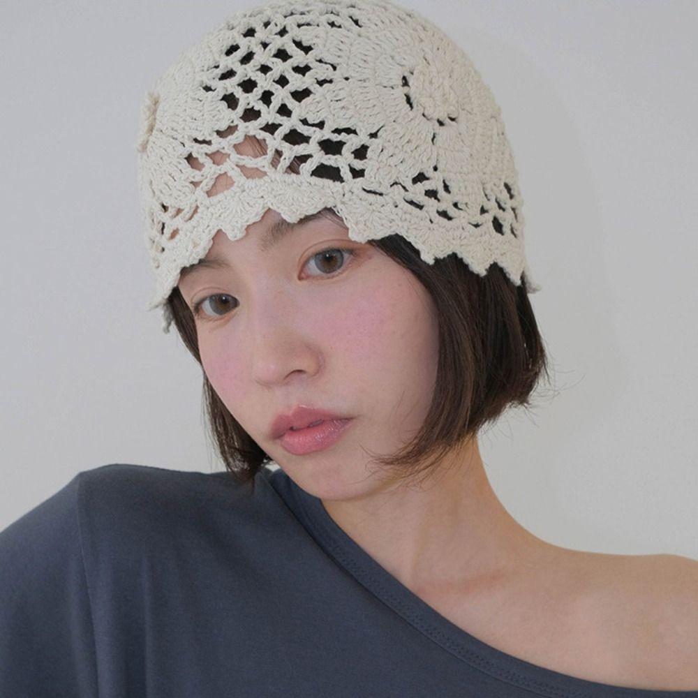Thin Crochet Flower Hat Bohemian Style Hollow Out Knitted Hat Fashion Weave Cap  Spring and Summer