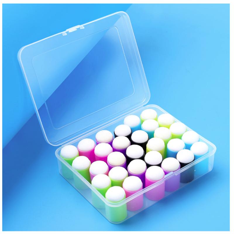 30PCS Craft Finger Sponge Daubers with Storage Box ,Drawing Project Finger Painting Sponge Set for Card Making, Painting, Stampi