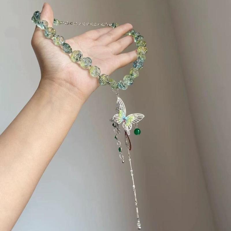 Super Fairy French Butterfly Drop Glaze Beaded Necklace Niche Design Sense Temperament Fashion Style Necklace