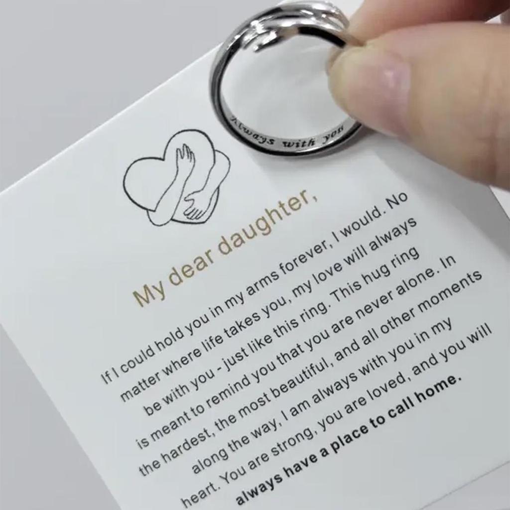 Engraved Women's Hugging Hands Ring – Fashionable European & American Style with English Letter Design