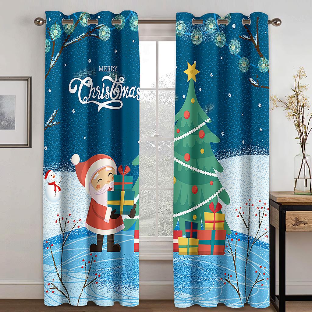 Merry Christmas Happy New Year Red Green Boy Window Curtains Blinds for Living Room Kids Bedroom Kitchen Door Home Decor 2Pieces