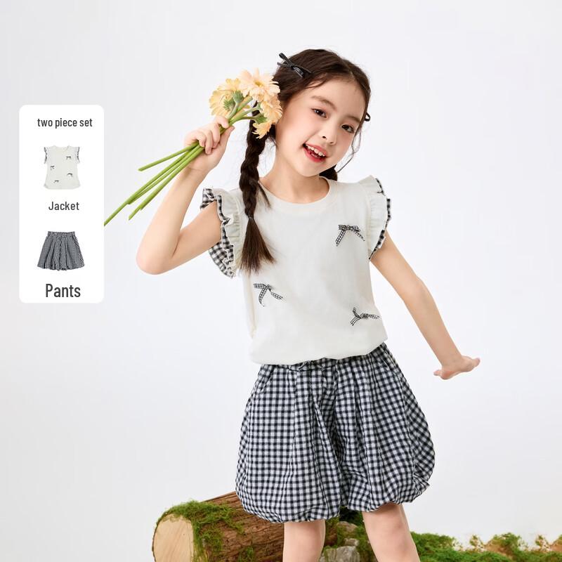 Xiaoyinman Girls  Pure Cotton Ruffle Shorts Summer Set 120