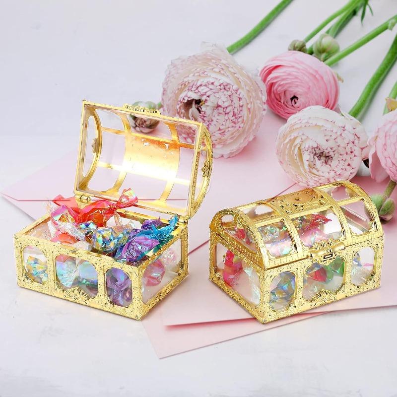 18pcs Vintage Transparent Wedding Gift Boxes with Golden-Tone Lids Plastic Favor Boxes with Secure Locking Latches for Wedding