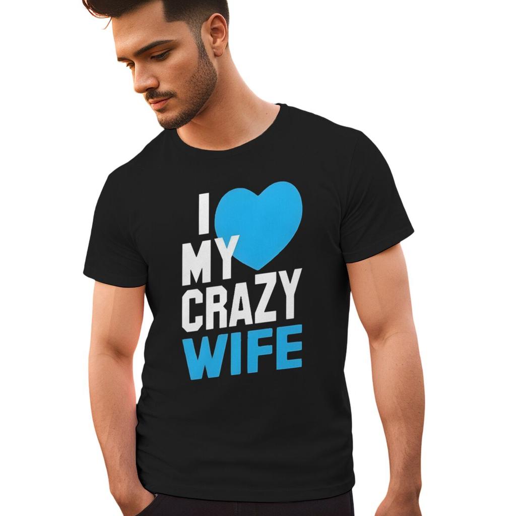 Fun Heart Print I Love My Crazy WifeHusband Pattern Couple T Shirt Casual Lovers Matching Tops Women Men Valentine Tshirts Gift