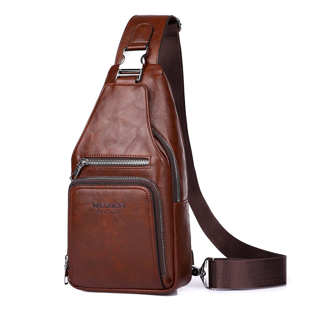 WEIXIER Bolso Bandolera de Cuero para Hombre Crossbody Hombro Pecho Impermeable Casual Mochila de Día para Viajes Deportes al Aire Libre