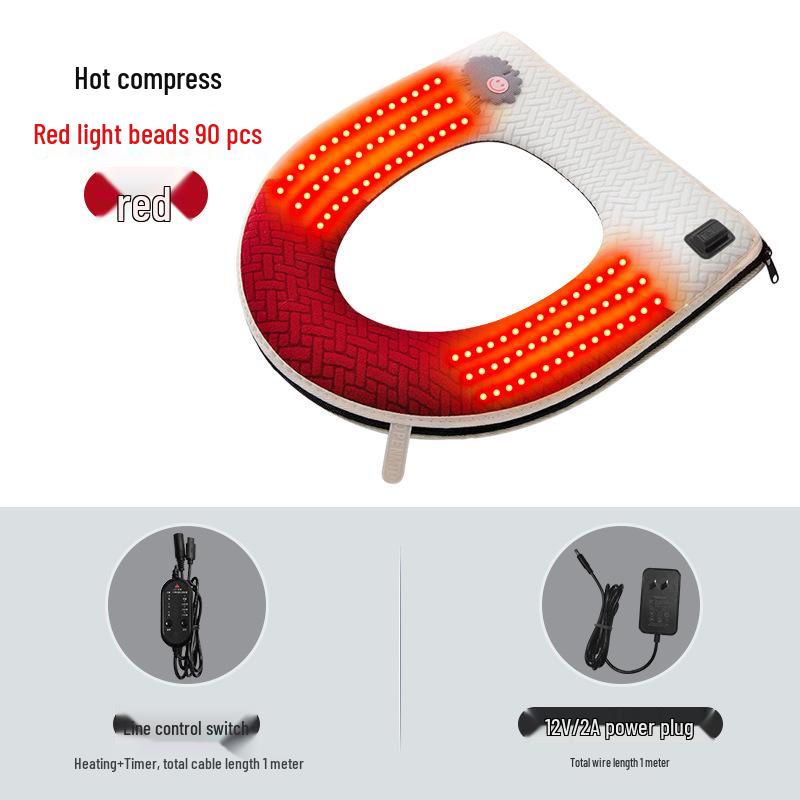 Waterproof Heated Toilet Seat Cushion with Zipper - Washable, Red, Winter-Ready Cover