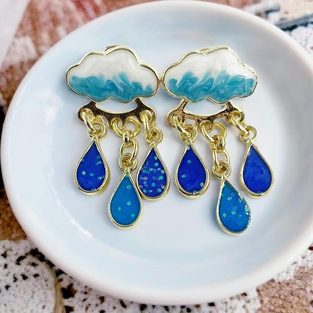 Elegant Cloud & Raindrop Enamel Earrings for Women – Personalized, High-End, Sweet, Dripped Glaze Studs