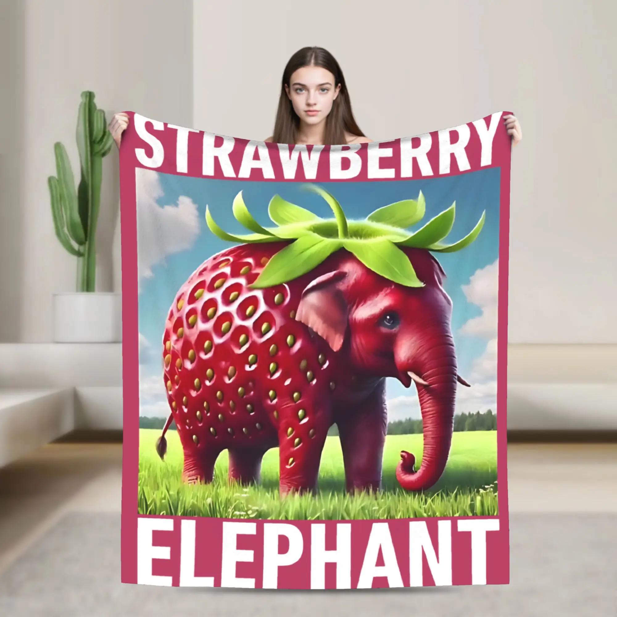 Annier Unisex Strawberry Elephant Italian Brainrot Flannel Blanket For Living Room Camping Bed Sofa Soft Cozy Throw Bedspread Cover