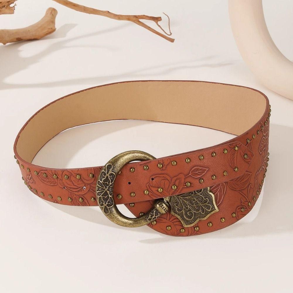 

Leopard Print Rrivet Belt Jeans Decor Trouser Decoration Retro Pu Waistbands Daily Style 1