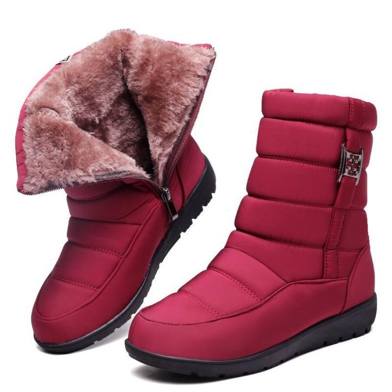 

Winter new velvet warm women s large size snow boots women s side zipper waterproof cotton boots casual women s shoes 41 бордовий