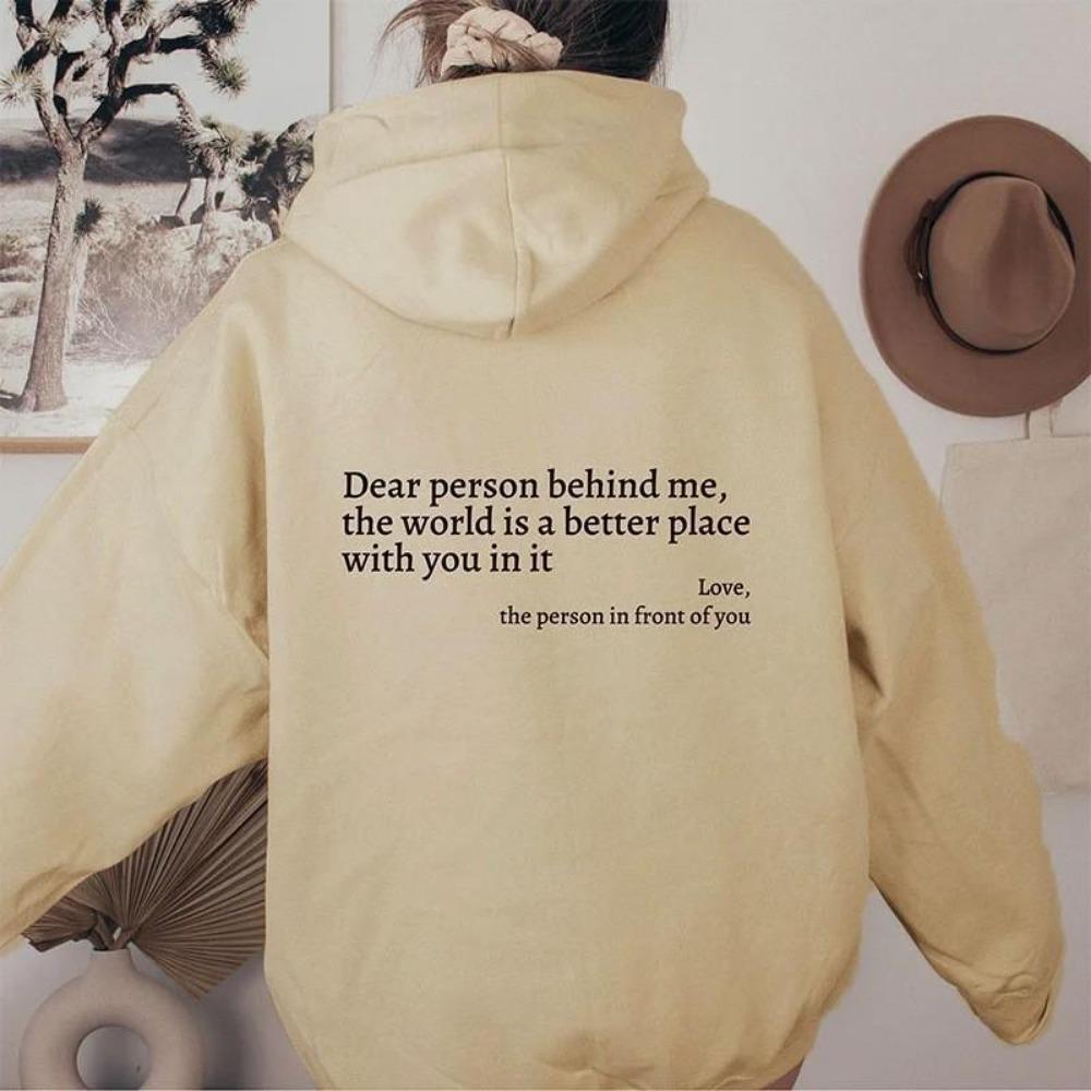 Women'S Shoulder Sleeve Fleece Sweater Plain Letter Print Kangaroo Pocket Drawstring Print Hoodie