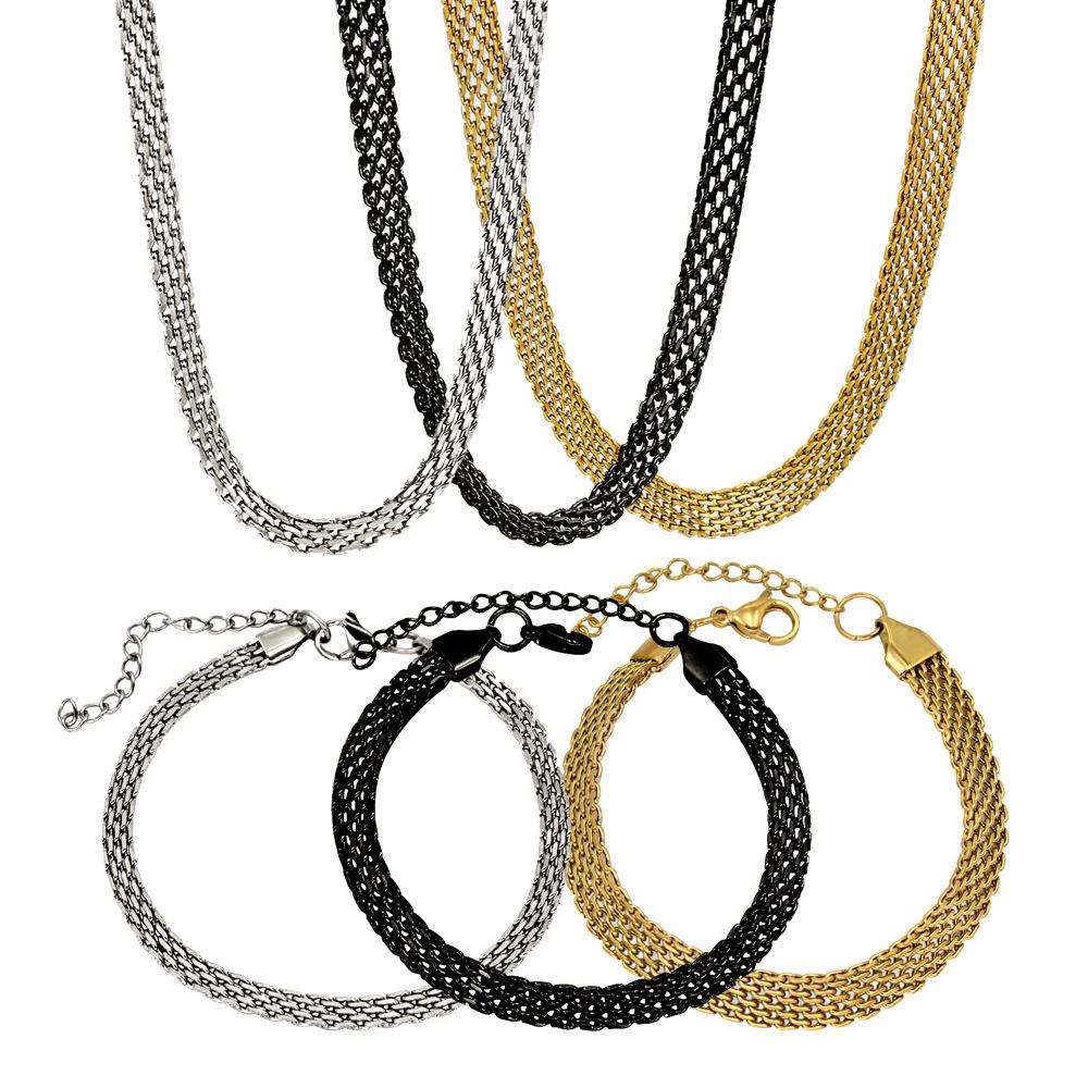 MeiShiDuo Women s French Retro 18K Gold Mesh Chain Necklace, High-End Summer Edition, Stainless Steel Real Gold Plated