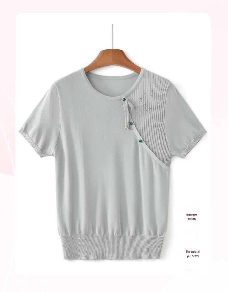 Mom's Fashionable Ice Silk Short-Sleeve Top for Middle-Aged Women
