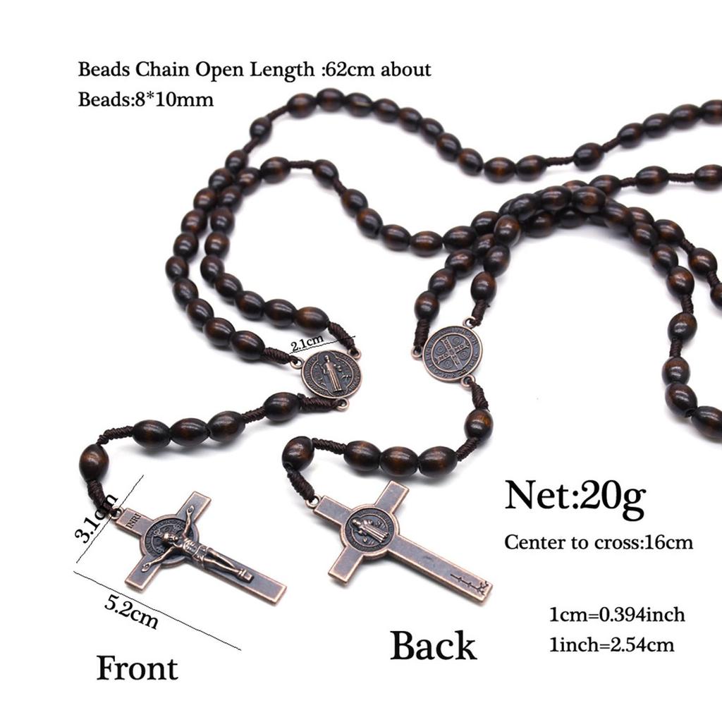 Exquisite Wooden Rosaries with Cross Pendant Religious Jewelry Necklace for Men and Women