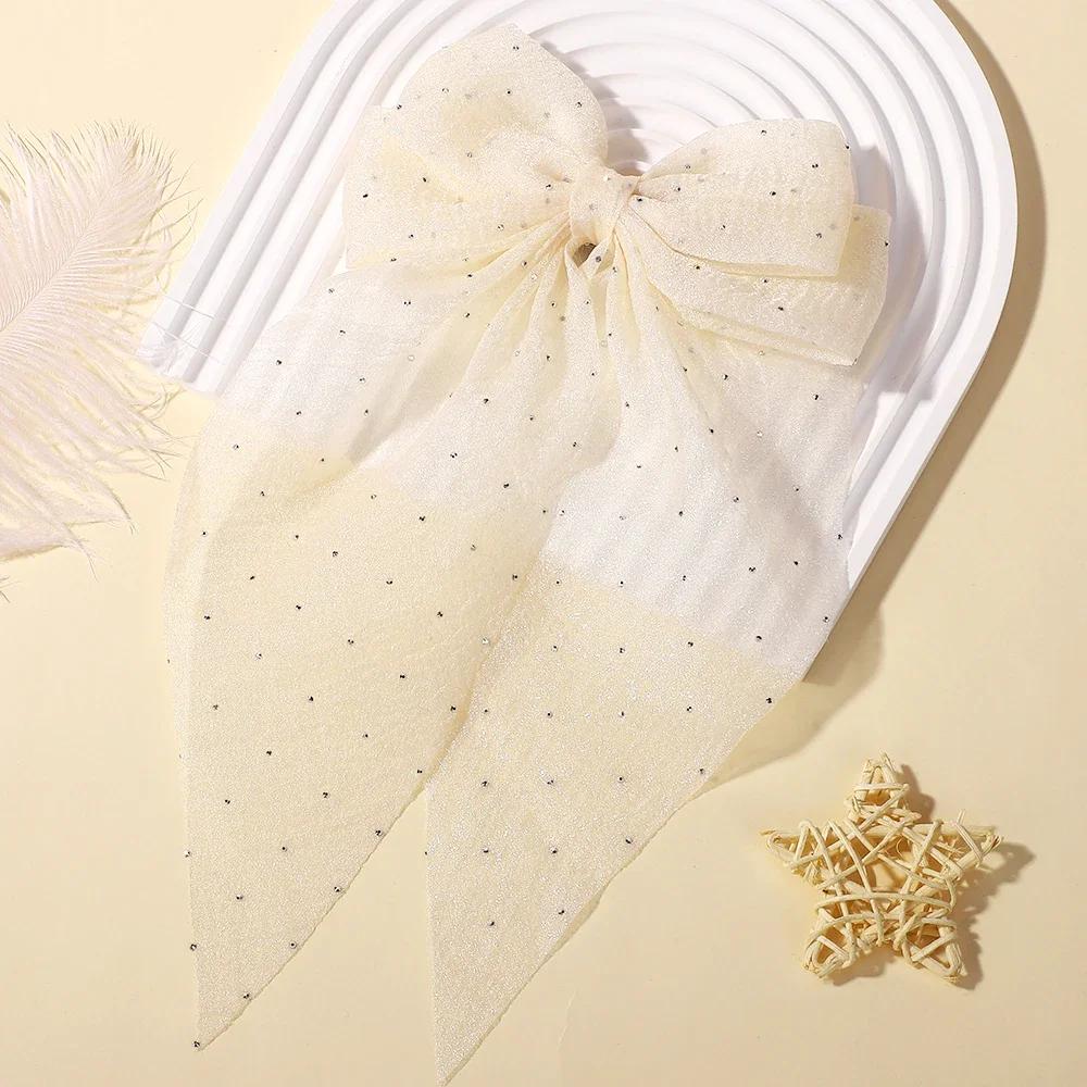 LOVEKIKI 1PCS Elegant Large Bow Ribbon Hair Clip Women Simple Polka Dot Hairgripes Ponytail Bow Hairpin Girls Hair Accessories