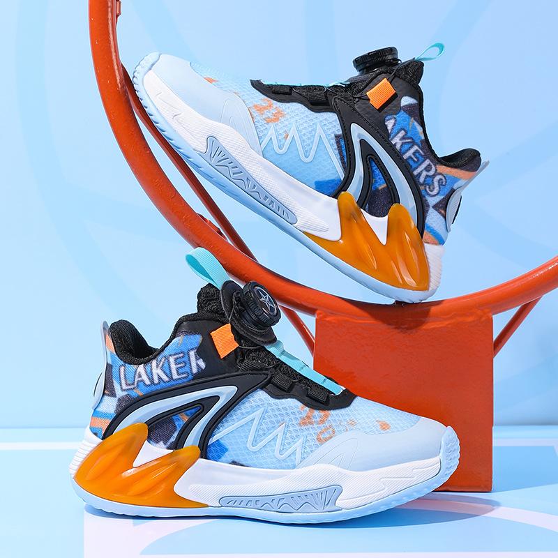 Children's basketball shoes mesh breathable boys' shoes middle older boys boys rubbing sound button basketball shoes running shoes