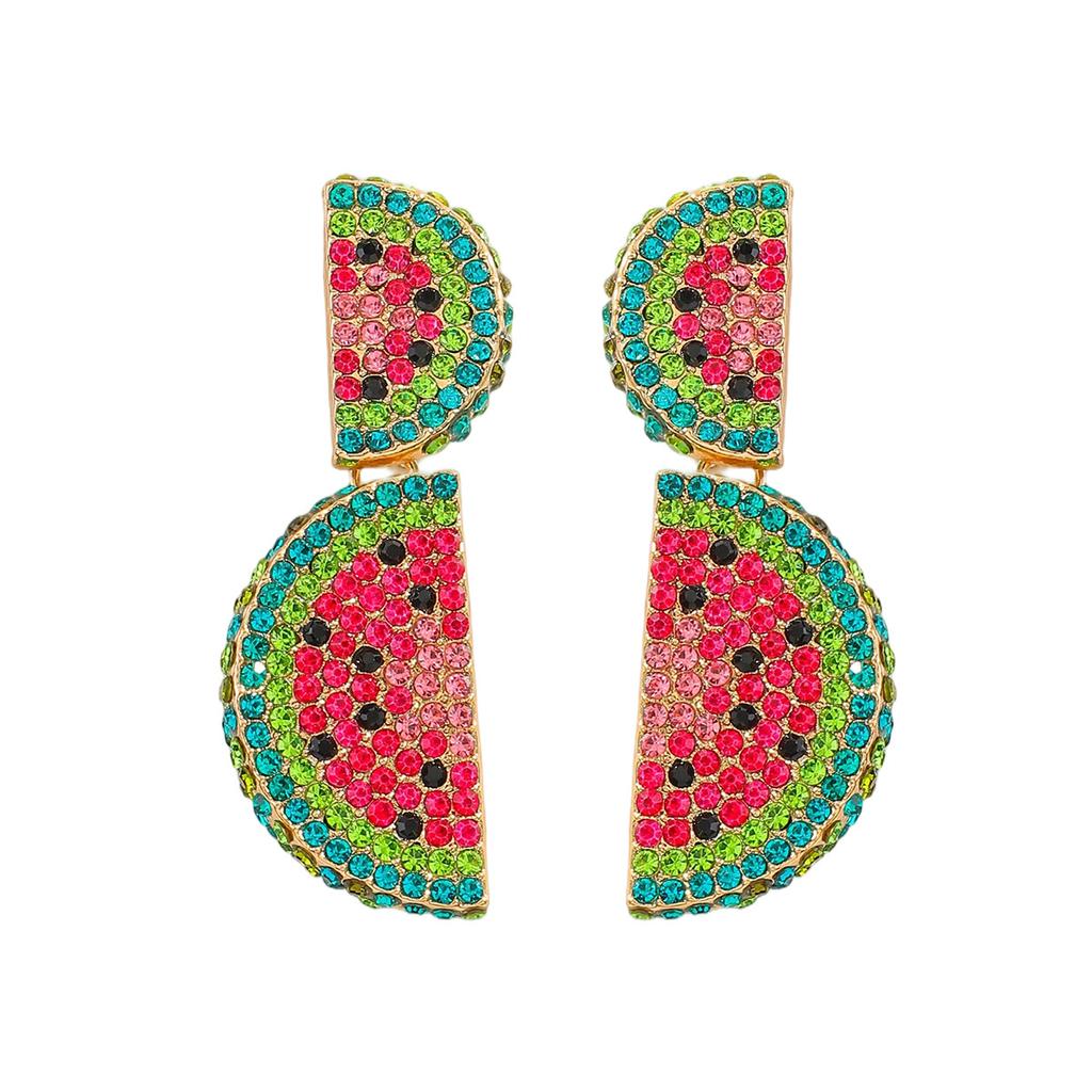 Creative fruit set diamond stud earrings cherry lemon watermelon shape earrings exaggerated fashion earrings