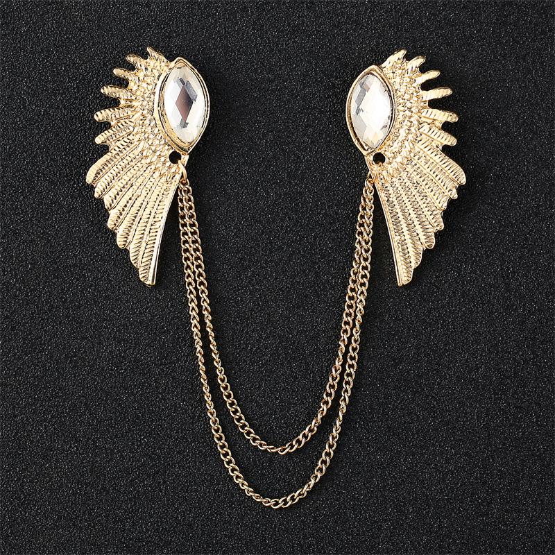 Men's Vintage Wings Brooch: Korean Chain Lapel Pin & Flower Corsage Badge.