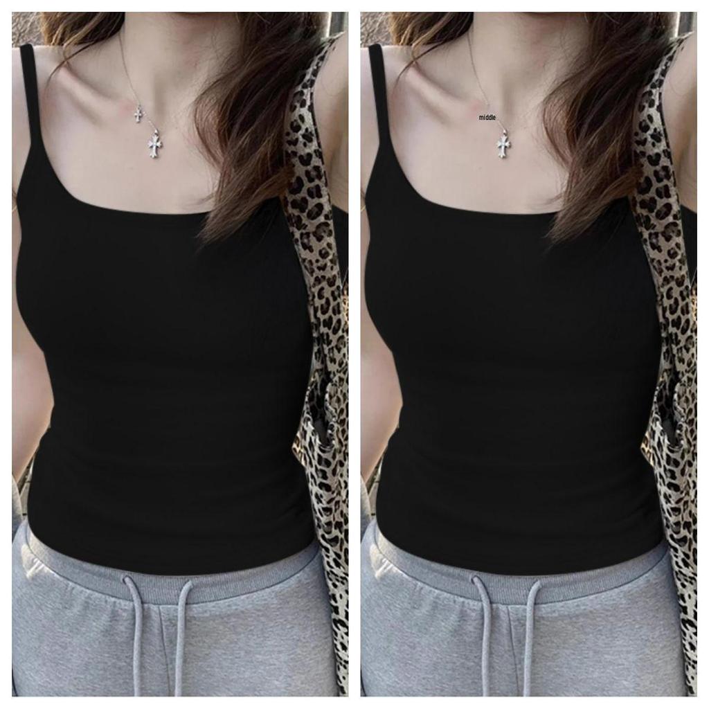 Women's White Slimming Spaghetti Strap Tank Top with Built-in Bra: Stylish Sleeveless Base Layer for Summer