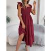 Summer Solid Colour Square Neck Wooden Ear Side Waist A-Line Long Women's Loose Casual Dresses