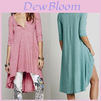 Premium Women Tunic Top T-shirt With Button Front And Irregular Hem For Effortless Style