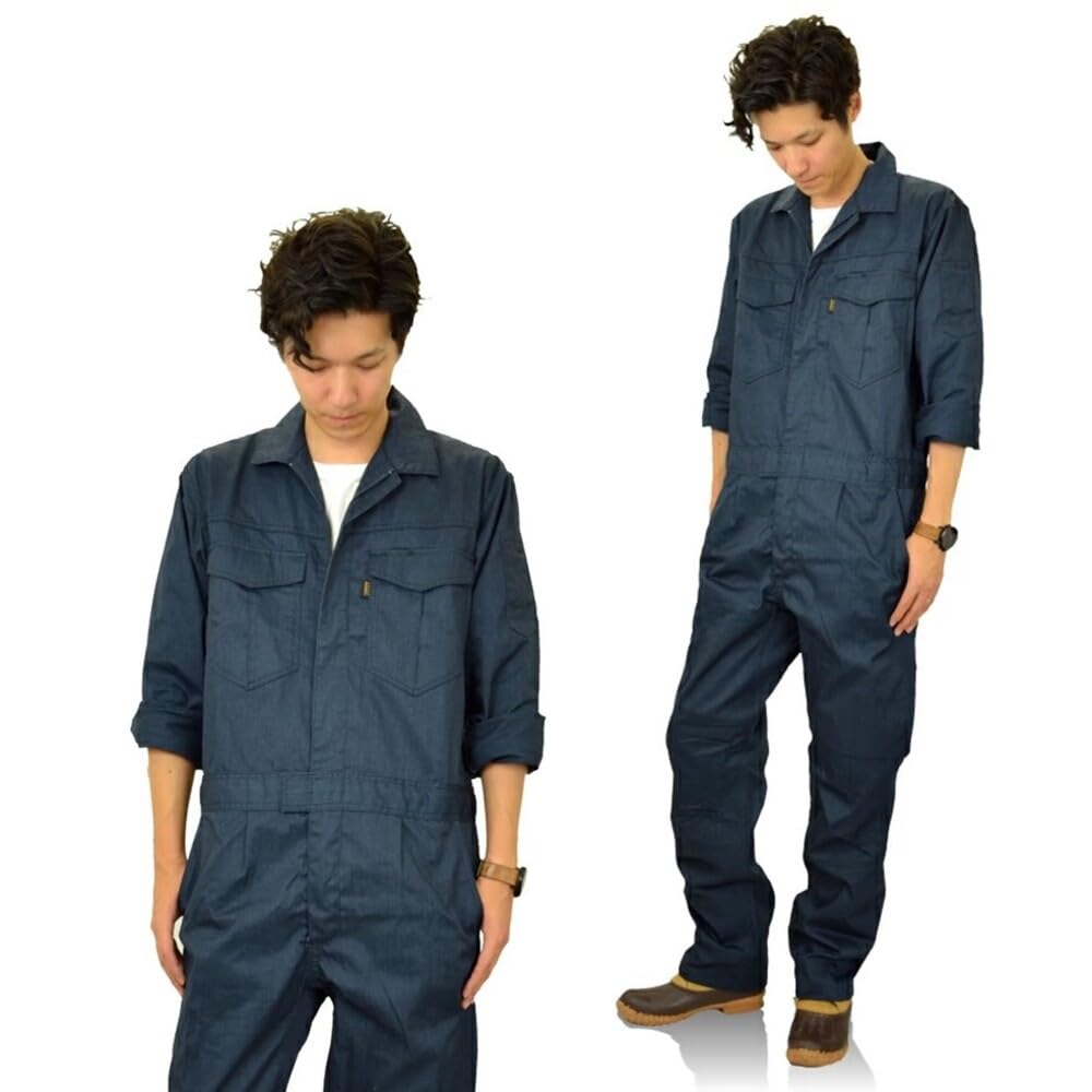 GRACE ENGINEERS GE430 30 Heather Navy All-Season Melange One-Pleat Long Sleeve Jumpsuit, Size M