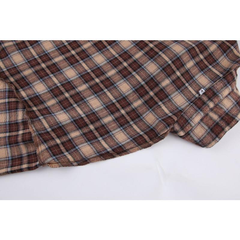 Summer Retro Plaid Shirt Women's Long Design Sense Bottoming Plaid Shirt Loose AK1071