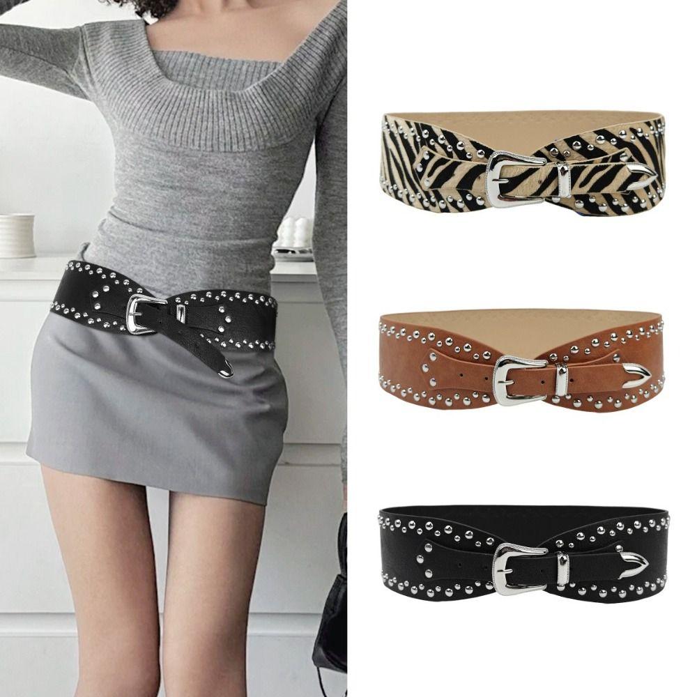 Unique PU Leather Wide Rivet Belt Heavy Duty Design Metal Alloy Belt Casual Fashion Vintage Style Punk Vintage Belt Photo Props