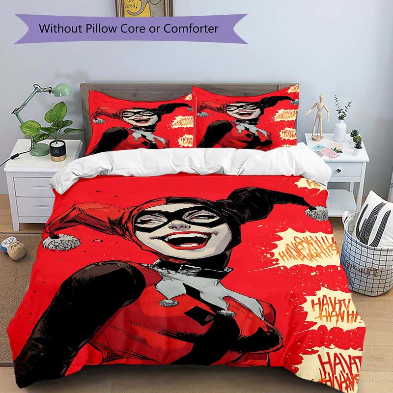 3pz Harley Quinn, Set Biancheria da Letto Clown, Copripiumino e Federe in Morbido Poliestere Lavabile in Lavatrice Stagioni tutte adatte & Arredamento Camera degli Ospiti255