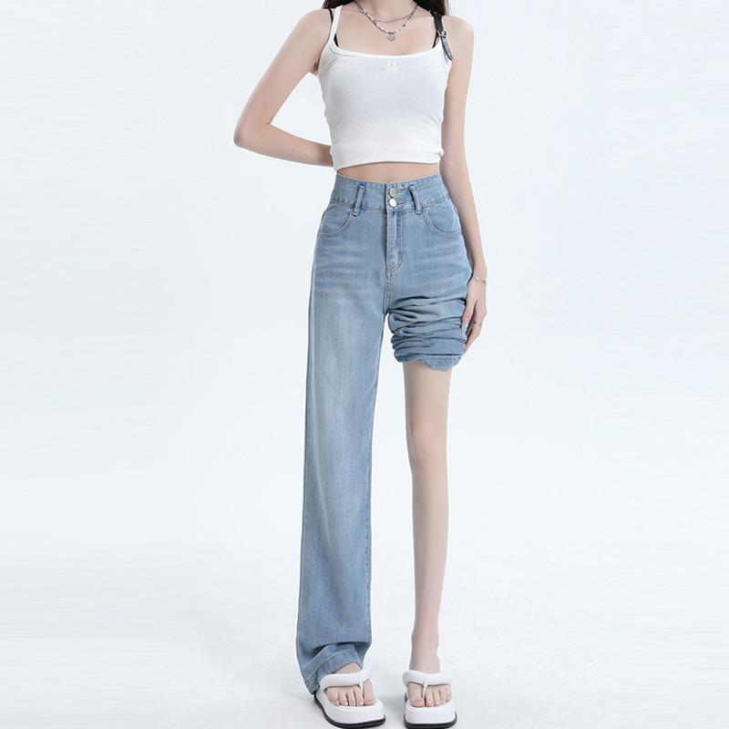 Ge Di Jie Le Sail Tencel Narrow Edition Wide Leg Jeans for Women with High Waist Drop Feeling
