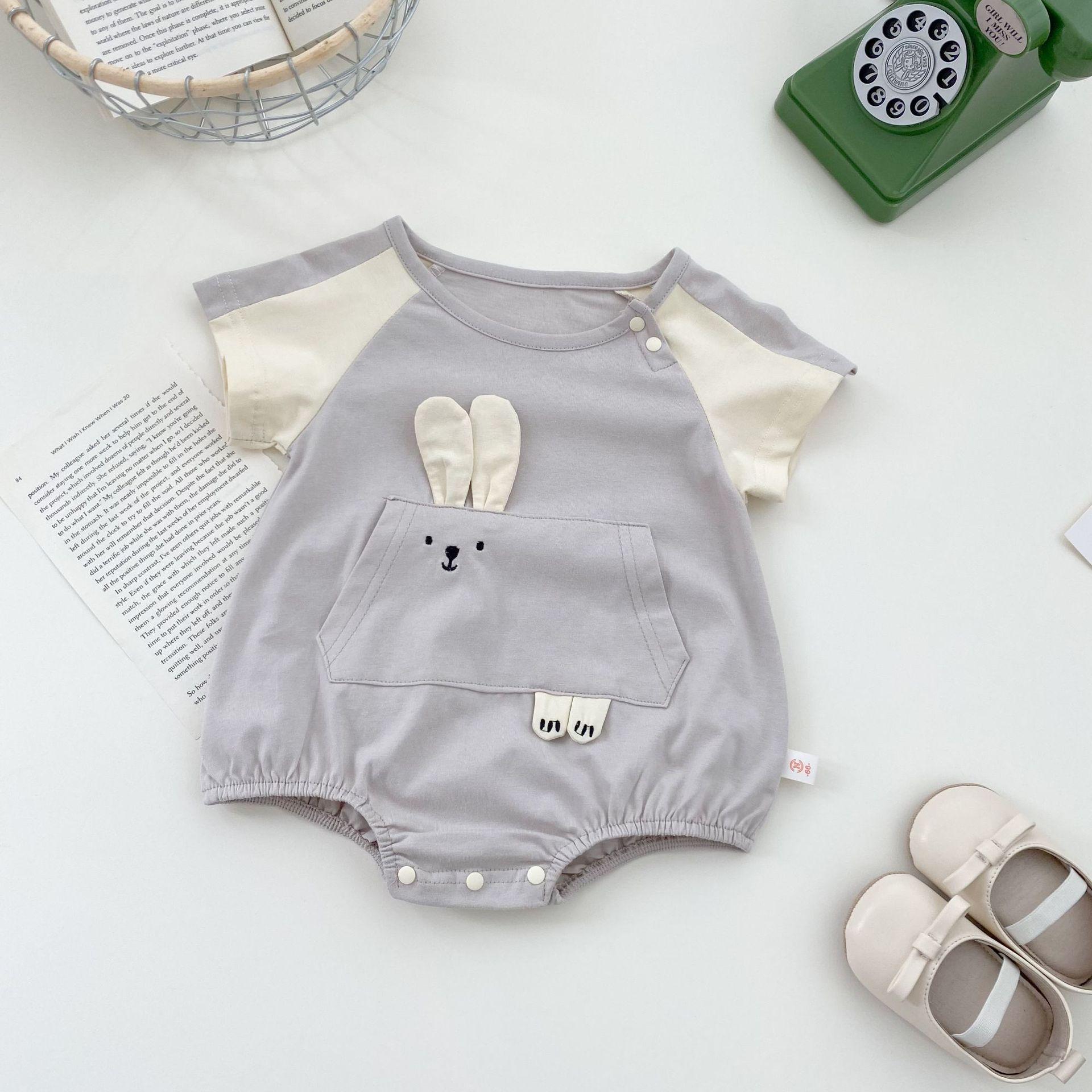 Unisex Baby Cartoon Bodysuit: Summer Short Sleeve Snap-Crotch Onesie for Newborns 80cm серый