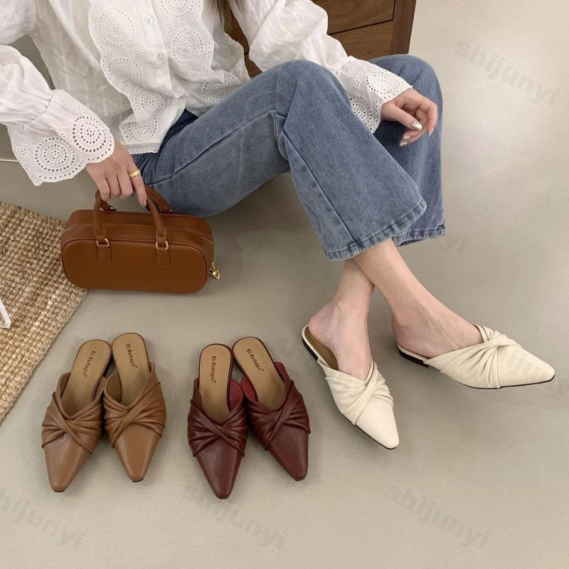 Fashion Elegant Casual Half Slippers Women's 2025 Summer New Pointed Head Comfortable Slip On Sandals Fashion Bow Design Cool Flat Pumps