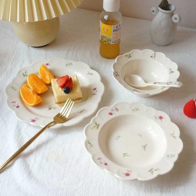 French Ceramic Plate New Retro Pastoral Amall Cuihua Bowl Salad Oatmeal Dessert Wedding Decoration Korean Kitchen