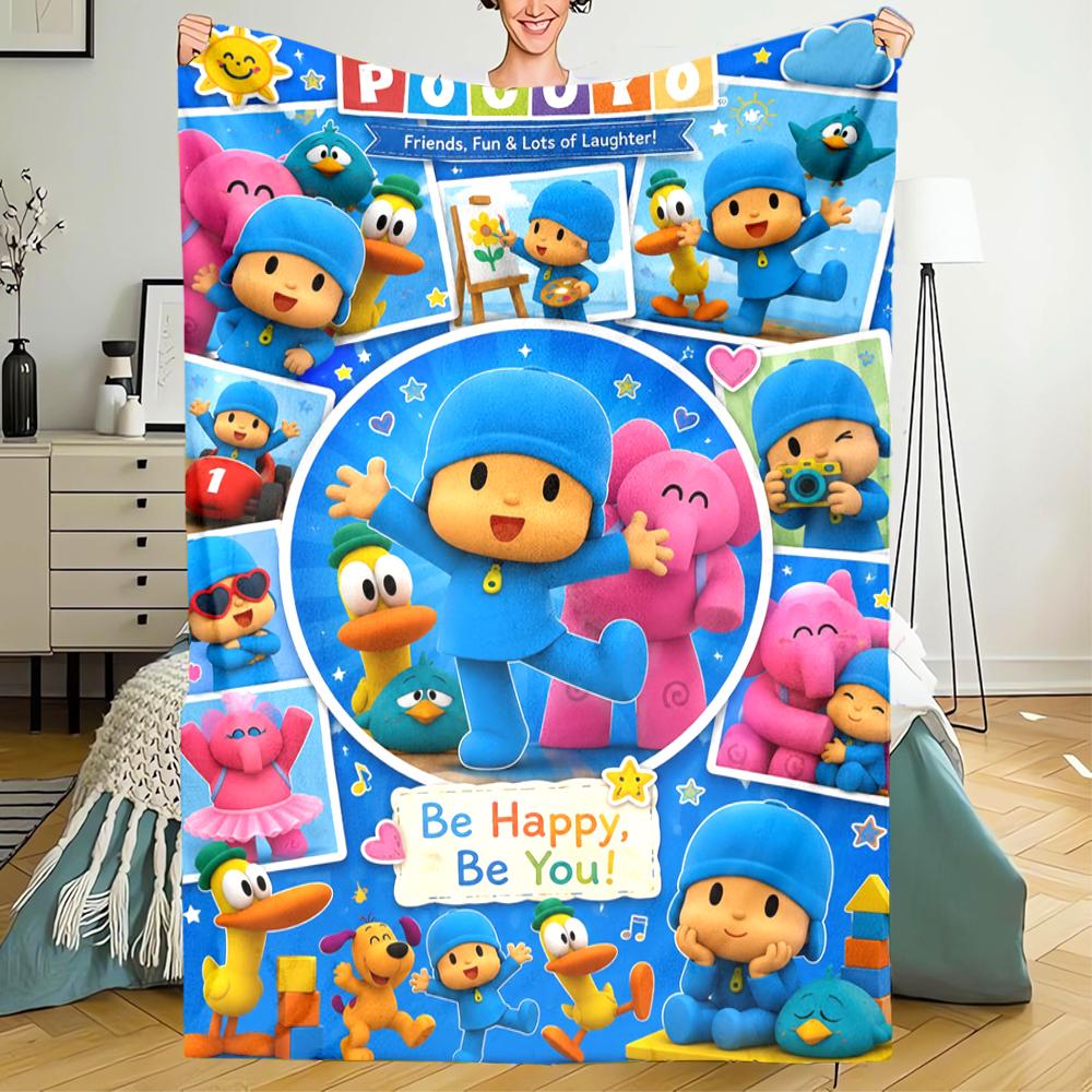 Pocoyo Theme Printed Blanket - Perfect for Couch, Bed, Travel & Outdoor Use | Machine Washable, Cozy & Durable.