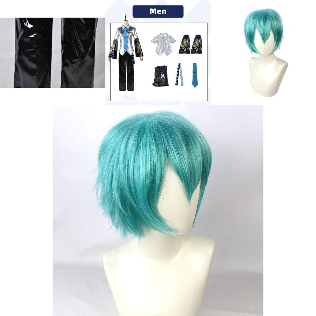Hatsune Miku Vocaloid Clássico Pu Cosplay Camisa Masculina Gravata Calças Peruca Conjunto Para Festas Natal