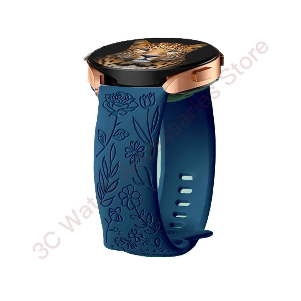 18mm 20mm 22mm Rose engrave Band for Samsung Galaxy Watch 654 40mm 44mm Gear S3 Silicone Cute Strap Classic 43mm 45mm Active 2