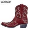 Embroidery Botas Mujer Leather PU Cowboy Ankle Boots for Women's Wedge High Heel Boots Snake Print Western Cowgirl Boots Autumn