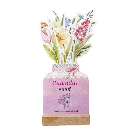 2025-2026 Small Desk Calendar 24 Months Floral Desktop Calendar Home Office Mini Standing Flip Decorative Flower Calendar