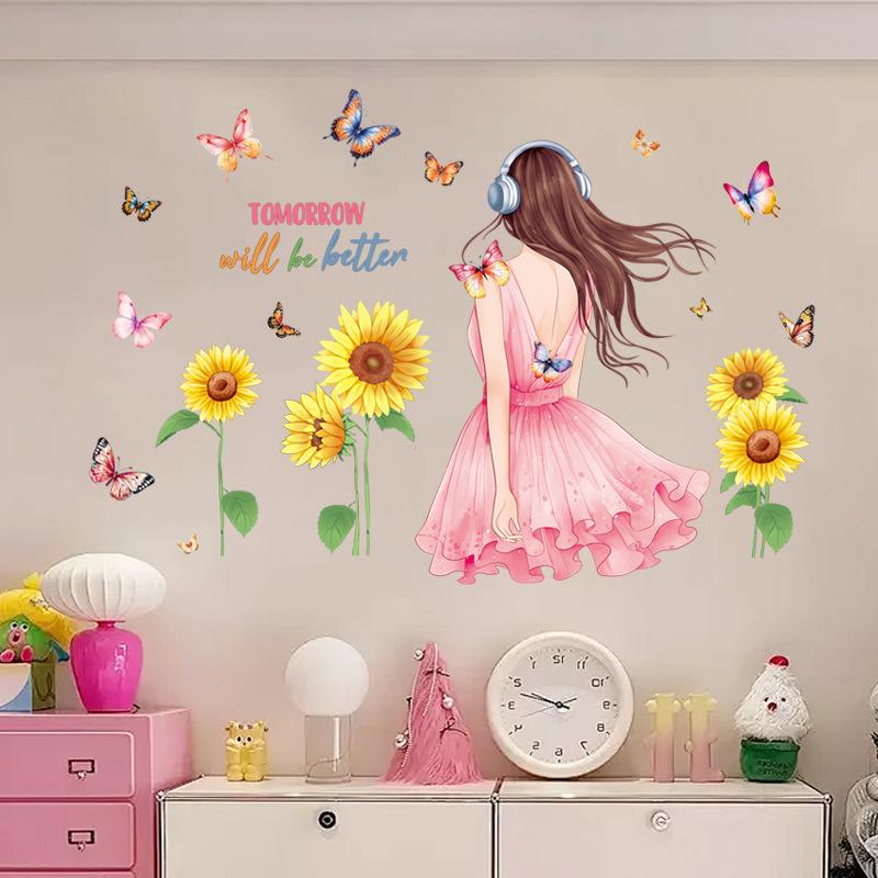 Sunflower Confident Girl Wall Sticker Self-Adhesive Inspirational Quotes Women Bedroom Decoration Headboard Decals